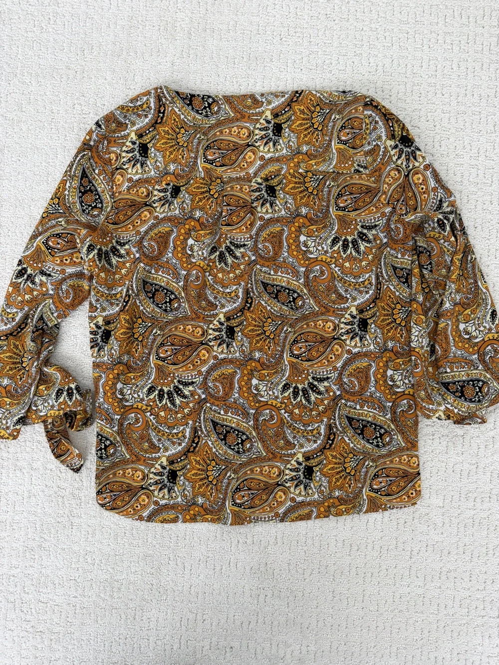 Michael‎ Kors Printed Tie-Sleeve Blouse in Mustard Paisley